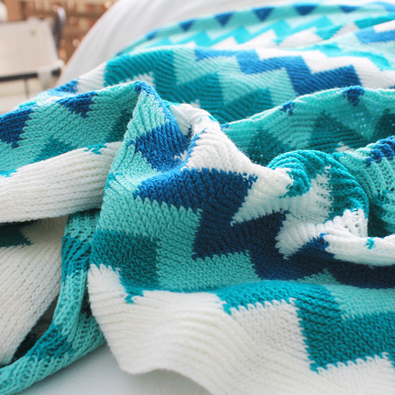 SOGA 2X 170cm Blue Zigzag Striped Throw Blanket Acrylic Wave Knitted Fringed Woven Cover Couch Bed Sofa Home Decor - Cafe Supply
