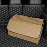 SOGA 2X Leather Car Boot Collapsible Foldable Trunk Cargo Organizer Portable Storage Box Beige/Gold Stitch Large - Cafe Supply