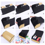 SOGA 2X Leather Car Boot Collapsible Foldable Trunk Cargo Organizer Portable Storage Box Beige/Gold Stitch Small - Cafe Supply