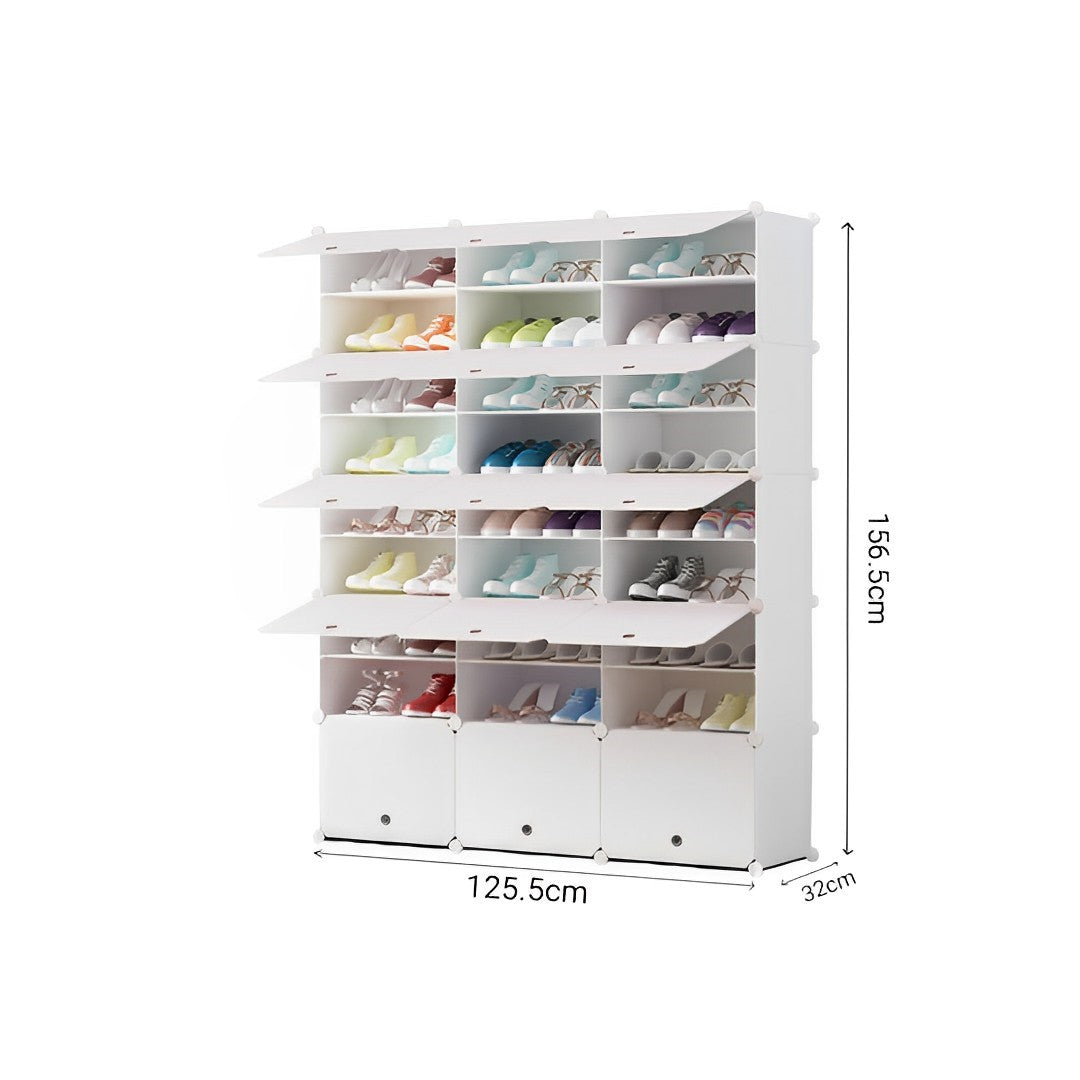 SOGA 9 Tier 3 Column White Shoe Rack Organizer Sneaker Footwear Storage Stackable Stand Cabinet Portable Wardrobe with Cover - Cafe Supply