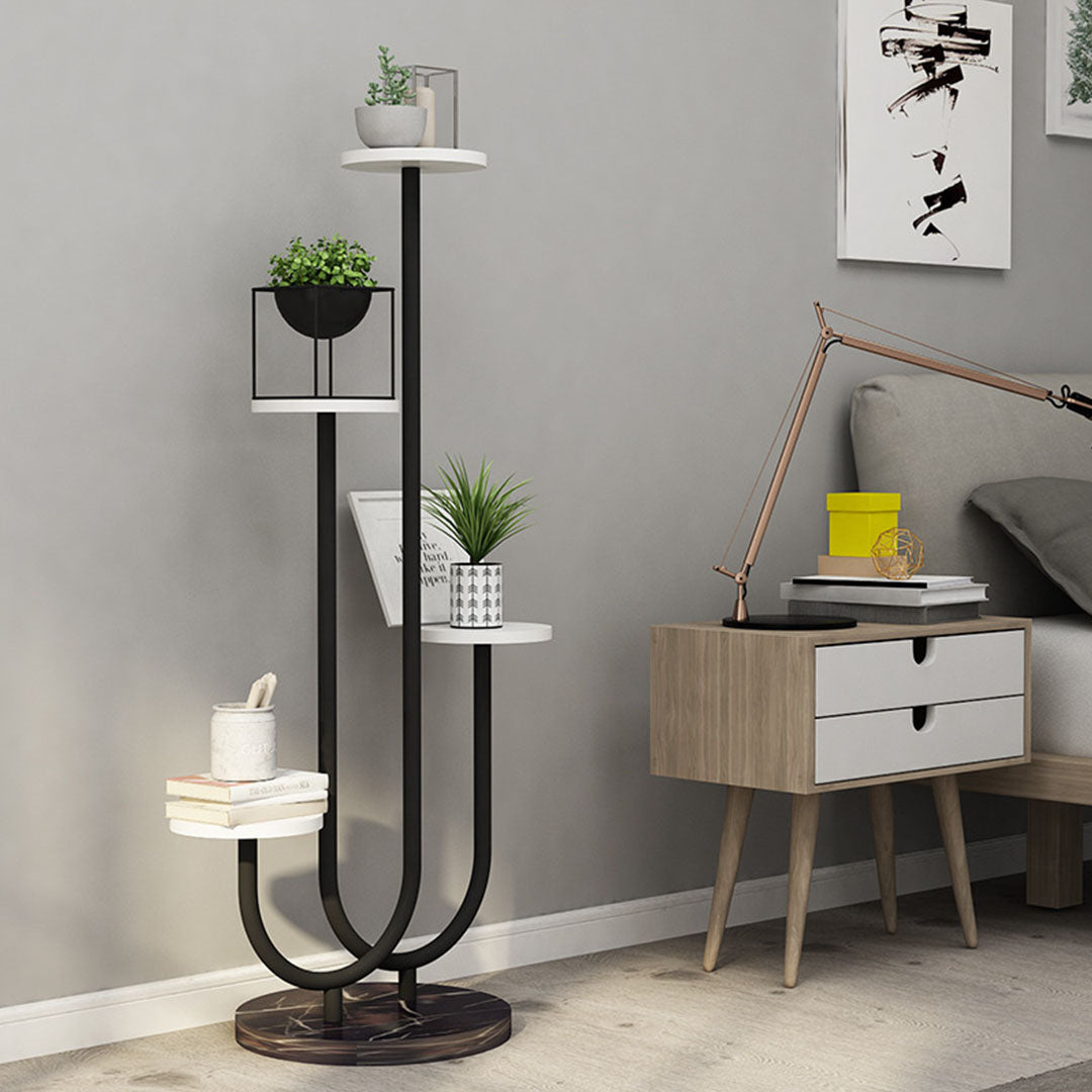 SOGA U Shaped Plant Stand Round Flower Pot Tray Living Room Balcony Display Black Metal Decorative Shelf - Cafe Supply