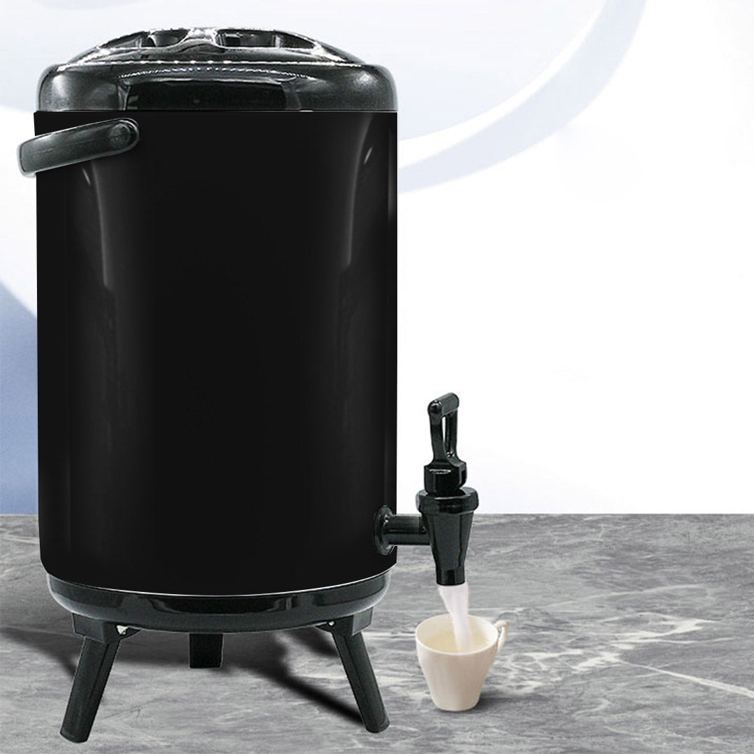 SOGA 4X 8L Stainless Steel Insulated Milk Tea Barrel Hot and Cold Beverage Dispenser Container with Faucet Black - Cafe Supply