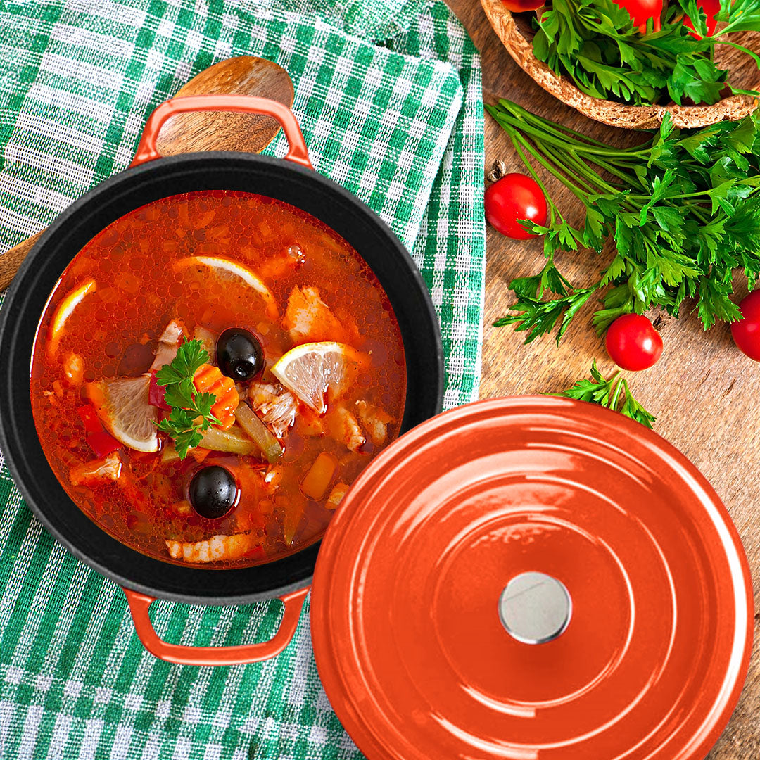 SOGA Cast Iron 24cm Enamel Porcelain Stewpot Casserole Stew Cooking Pot With Lid 3.6L Orange - Cafe Supply