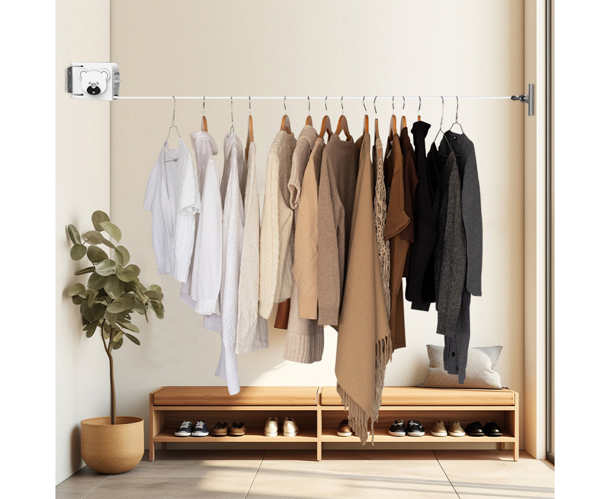 SOGA 160mm Wall-Mounted Clothes Line Dry Rack Retractable Space-Saving Foldable Hanger White - Cafe Supply