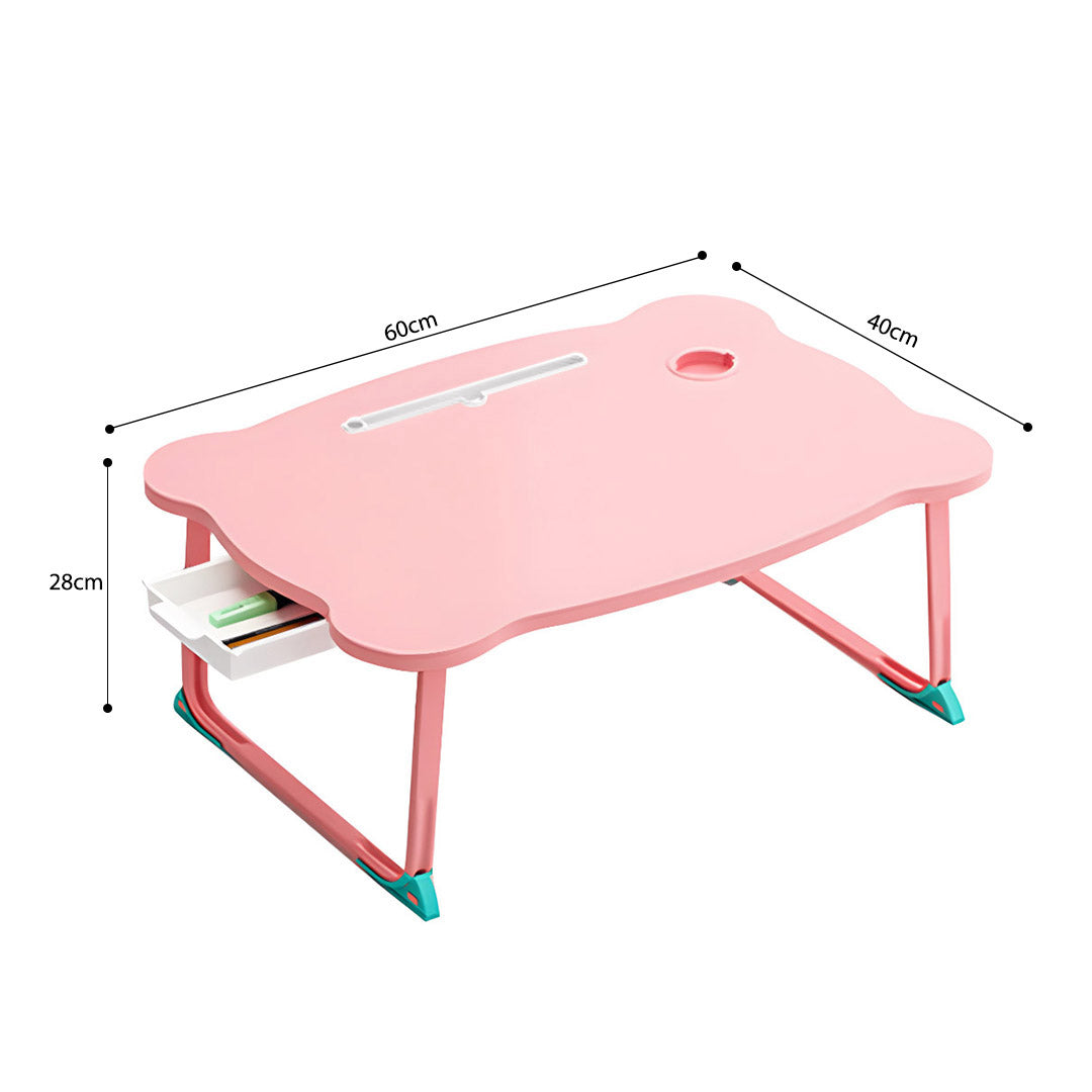 SOGA 2X Pink Portable Bed Table Adjustable Folding Mini Desk With Mini Drawer and Cup-Holder Home Decor - Cafe Supply