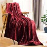 SOGA Burgundy Throw Blanket Warm Cozy Striped Pattern Thin Flannel Coverlet Fleece Bed Sofa Comforter - Cafe Supply