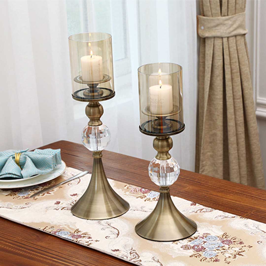 SOGA 2X 43cm Glass Candle Holder Candle Stand Glass/Metal - Cafe Supply