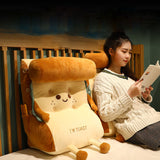 SOGA 2X Smiley Face Toast Bread Wedge Cushion Stuffed Plush Cartoon Back Support Pillow Home Decor - Cafe Supply