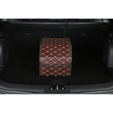 SOGA 4X Leather Car Boot Collapsible Foldable Trunk Cargo Organizer Portable Storage Box Coffee/Gold Stitch Small - Cafe Supply