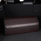 SOGA 2X Leather Car Boot Collapsible Foldable Trunk Cargo Organizer Portable Storage Box Black/Red Stitch Large - Cafe Supply