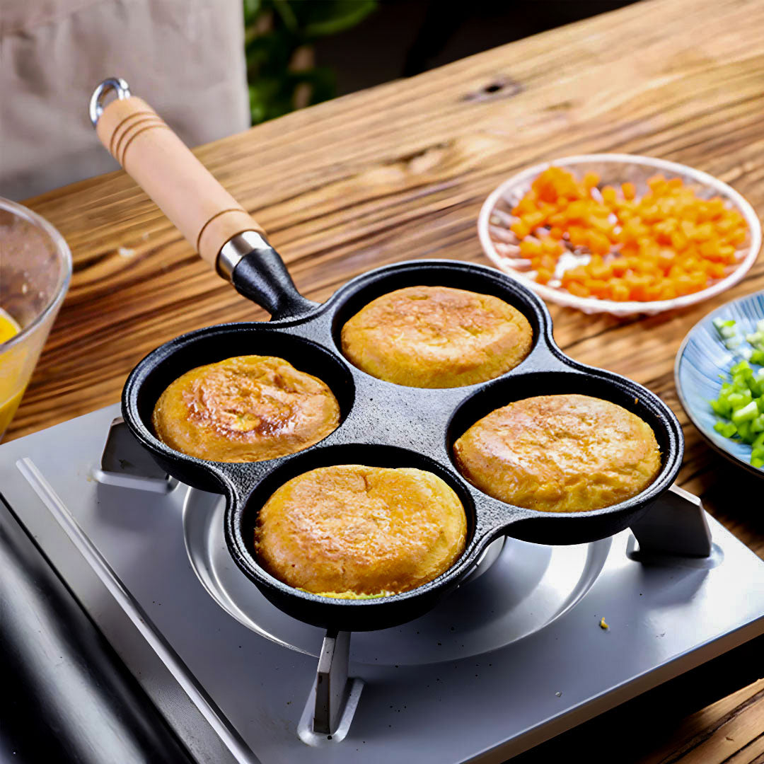SOGA 2X 4 Mold Multi-Portion Cast Iron Breakfast Fried Egg Pancake Omelet Fry Pan - Cafe Supply