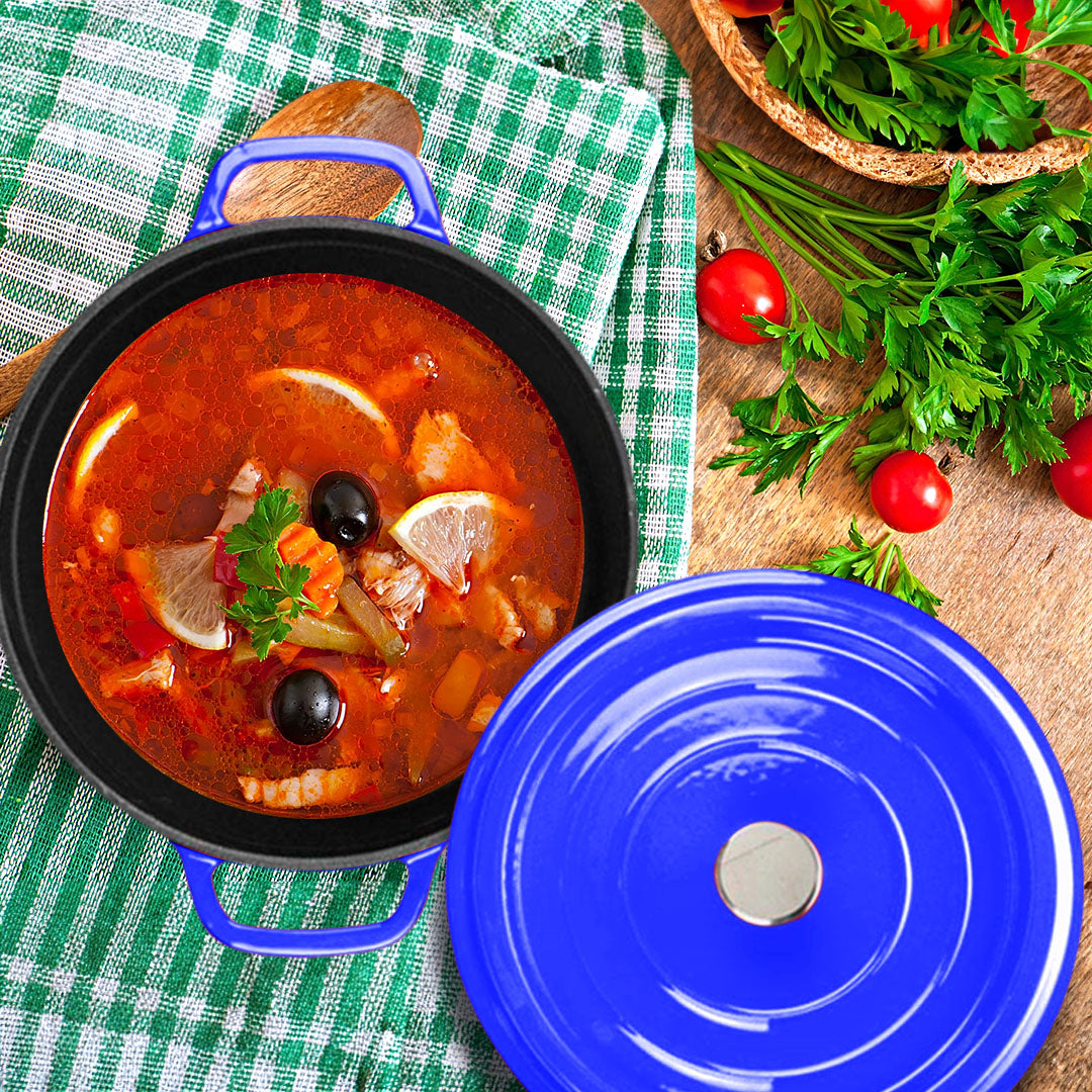 SOGA Cast Iron 24cm Enamel Porcelain Stewpot Casserole Stew Cooking Pot With Lid 3.6L Blue - Cafe Supply