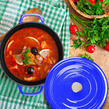 SOGA Cast Iron 24cm Enamel Porcelain Stewpot Casserole Stew Cooking Pot With Lid 3.6L Blue - Cafe Supply