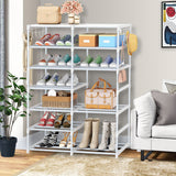 SOGA 2X 12-Shelf Tier Shoe Storage Shelf Space-Saving Caddy Rack Organiser with Side Hooks White - Cafe Supply