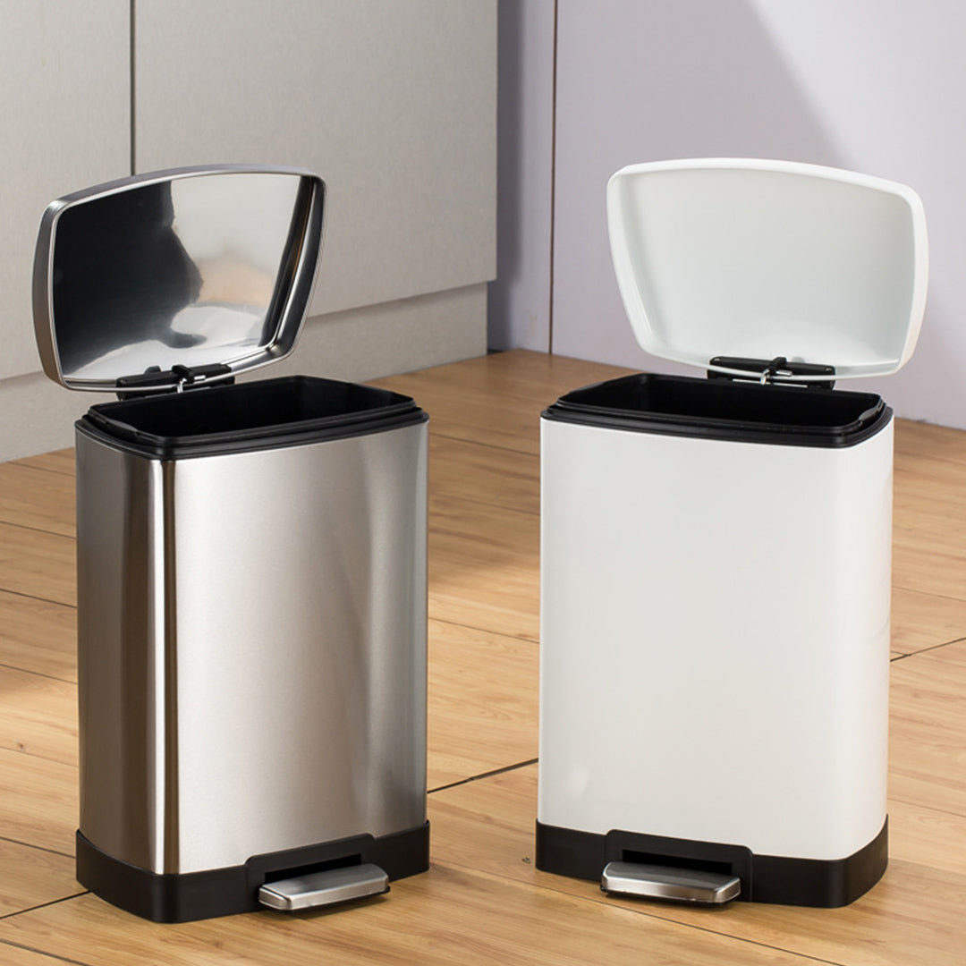 SOGA Foot Pedal Stainless Steel Rubbish Recycling Garbage Waste Trash Bin Rectangular Shape 12L Silver - Cafe Supply