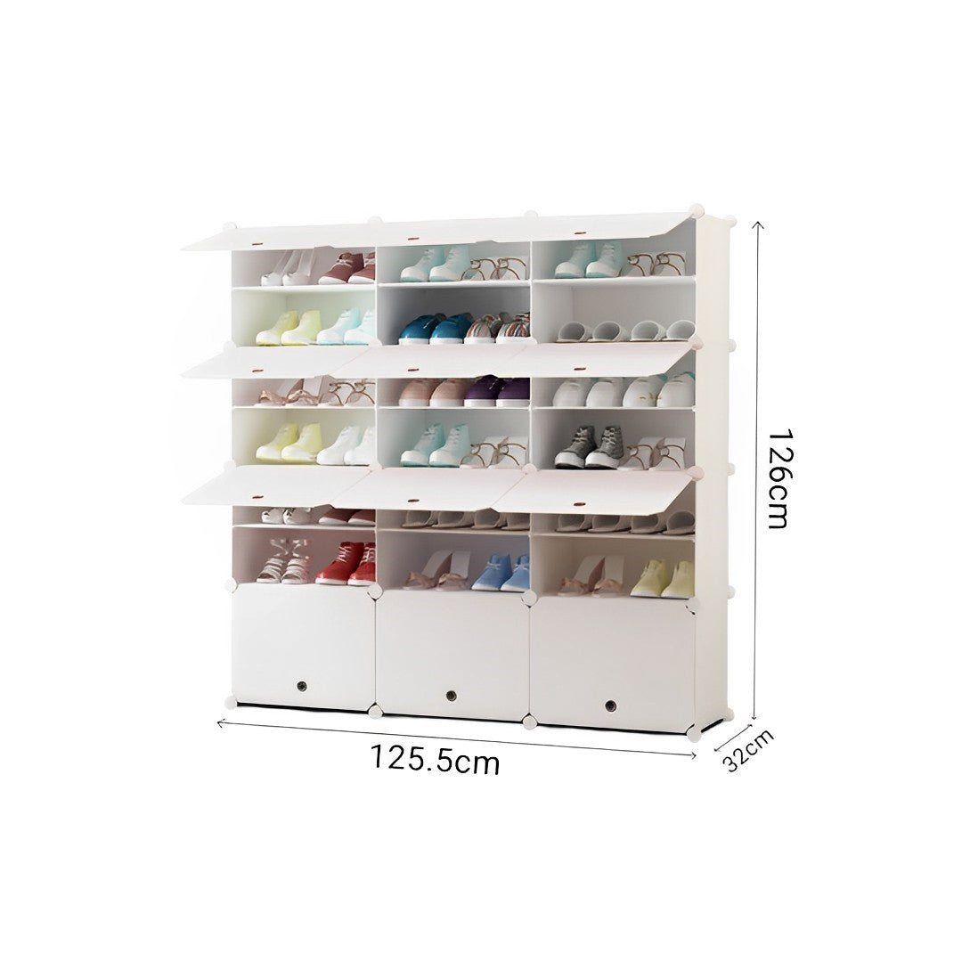 SOGA 7 Tier 3 Column White Shoe Rack Organizer Sneaker Footwear Storage Stackable Stand Cabinet Portable Wardrobe with Cover - Cafe Supply