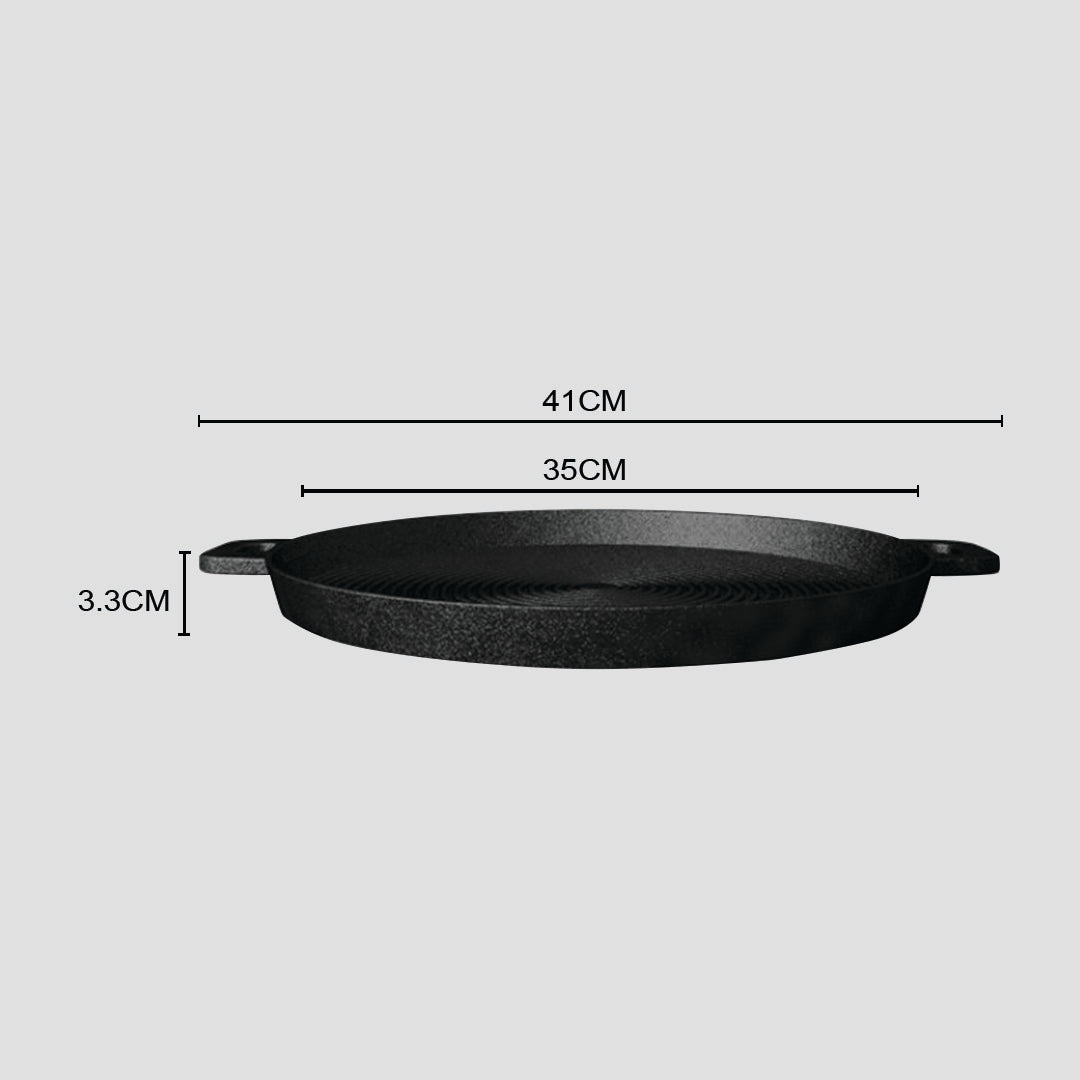 SOGA 35cm Round Ribbed Cast Iron Frying Pan Skillet Steak Sizzle Platter with Handle - Cafe Supply