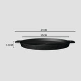 SOGA 35cm Round Ribbed Cast Iron Frying Pan Skillet Steak Sizzle Platter with Handle - Cafe Supply