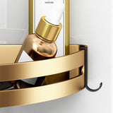 SOGA 2X Gold Wall-Mounted Triangular Bathroom Storage Corner Vanity Organiser Space Saving Adhesive Shelf Rack with Hooks - Cafe Supply