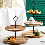 SOGA 2X 20cm 2 Tier Brown  Round Wooden Acacia  Dessert Tray Cake Snacks Cupcake Stand Buffet Serving Countertop Decor - Cafe Supply