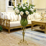 SOGA 85cm Green Glass Floor Vase with Tall Metal Flower Stand - Cafe Supply