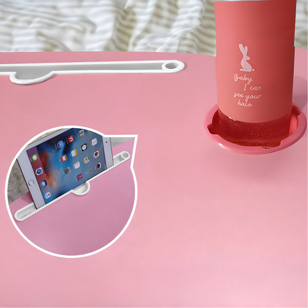 SOGA 2X Pink Portable Bed Table Adjustable Folding Mini Desk With Mini Drawer and Cup-Holder Home Decor - Cafe Supply