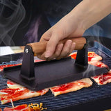 SOGA Cast Iron Bacon Meat Steak Press Grill BBQ with Wood Handle Weight Plate - Cafe Supply
