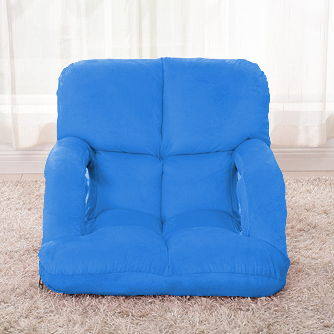 SOGA Foldable Lounge Cushion Adjustable Floor Lazy Recliner Chair with Armrest Blue - Cafe Supply
