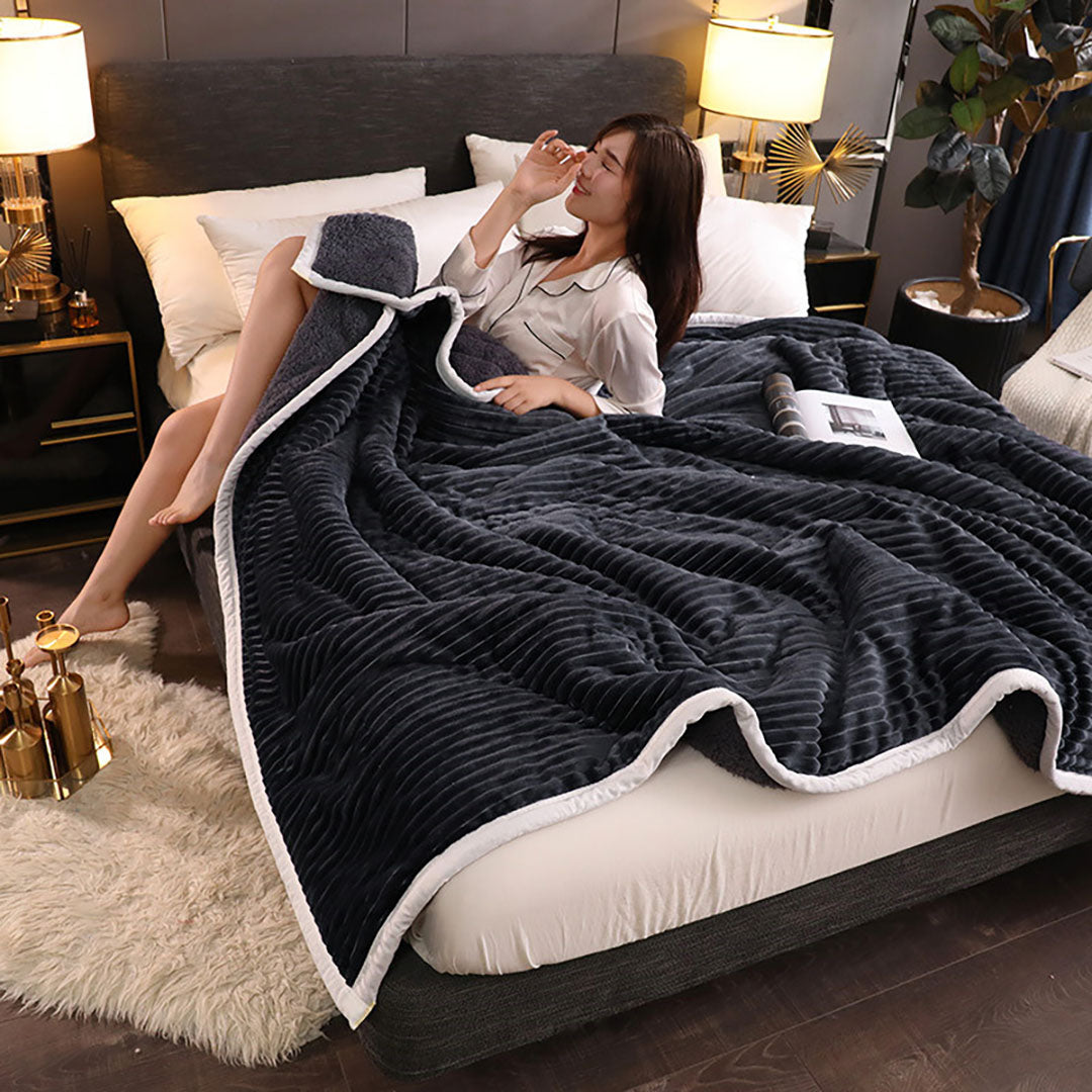 SOGA 2X Black Throw Blanket Warm Cozy Double Sided Thick Flannel Coverlet Fleece Bed Sofa Comforter - Cafe Supply