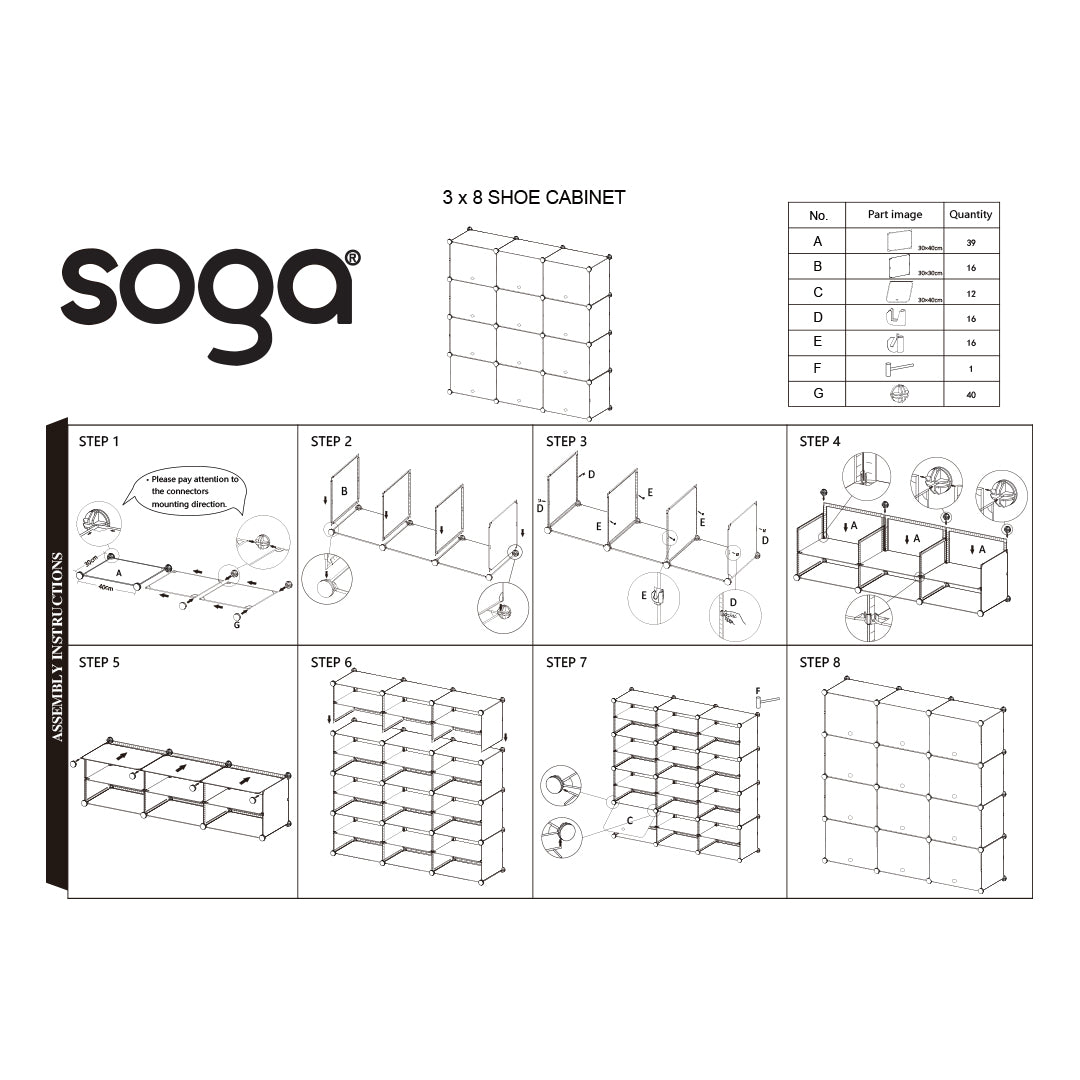 SOGA 7 Tier 3 Column White Shoe Rack Organizer Sneaker Footwear Storage Stackable Stand Cabinet Portable Wardrobe with Cover - Cafe Supply