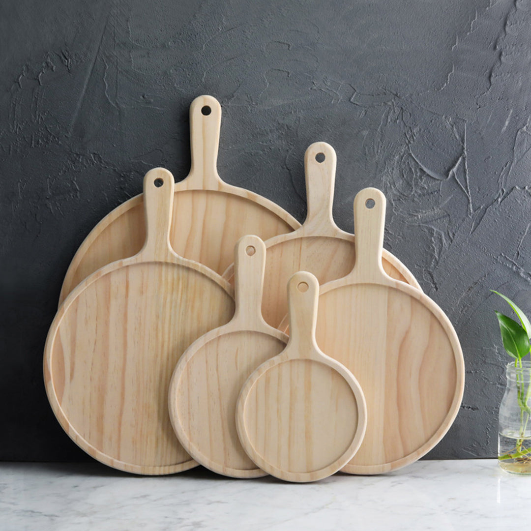 SOGA 2X 9 inch Round Premium Wooden Pine Food Serving Tray Charcuterie Board Paddle Home Decor - Cafe Supply