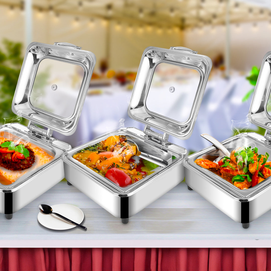 SOGA Stainless Steel Square Chafing Dish Tray Buffet Cater Food Warmer Chafer with Top Lid - Cafe Supply