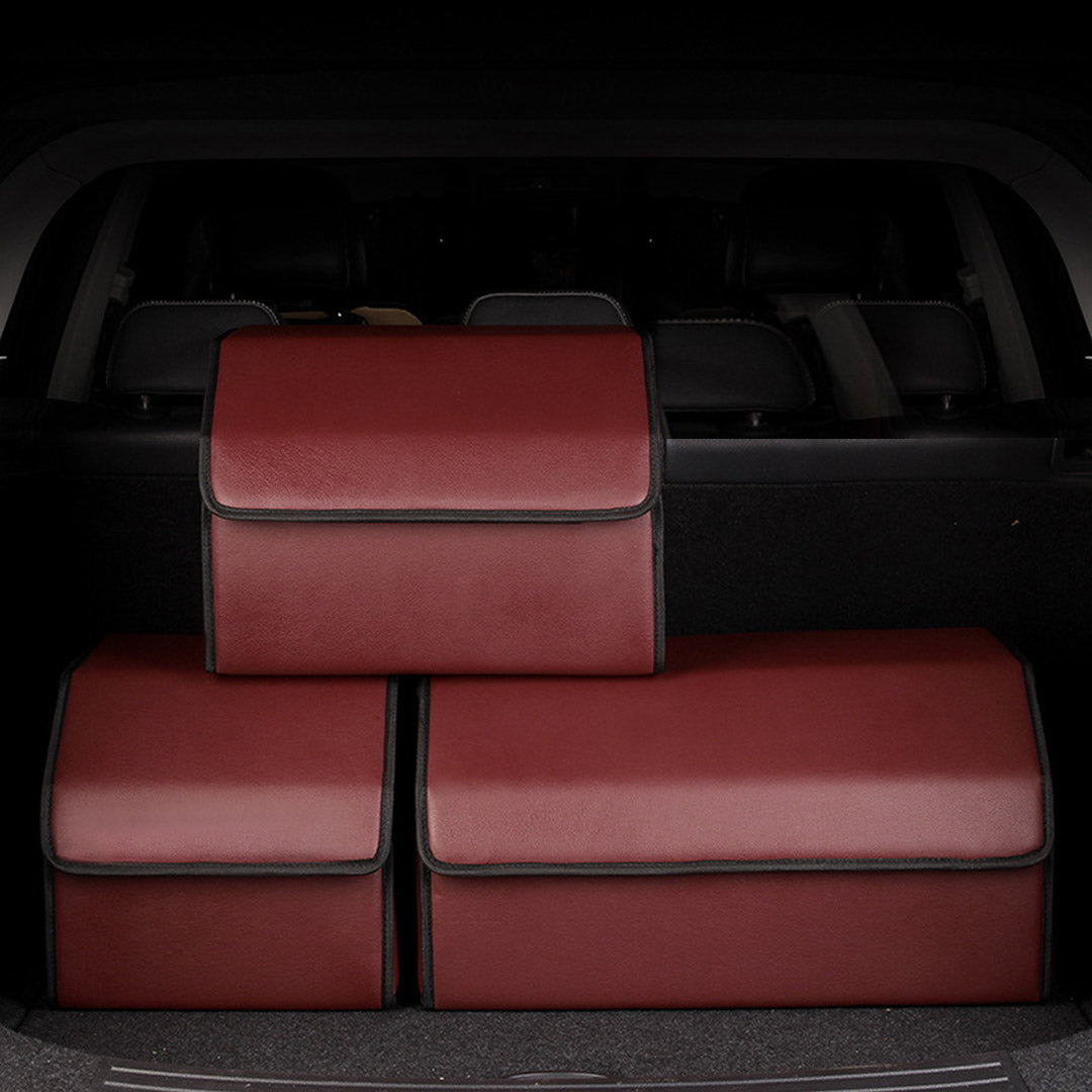 SOGA Leather Car Boot Collapsible Foldable Trunk Cargo Organizer Portable Storage Box Red Small - Cafe Supply