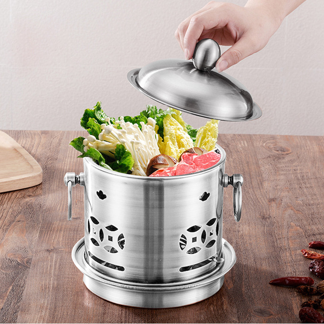 SOGA Stainless Steel Mini Asian Buffet Hot Pot Single Person Shabu Alcohol Stove Burner with Lid - Cafe Supply