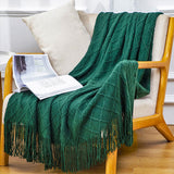 SOGA 2X Green Diamond Pattern Knitted Throw Blanket Warm Cozy Woven Cover Couch Bed Sofa Home Decor with Tassels - Cafe Supply