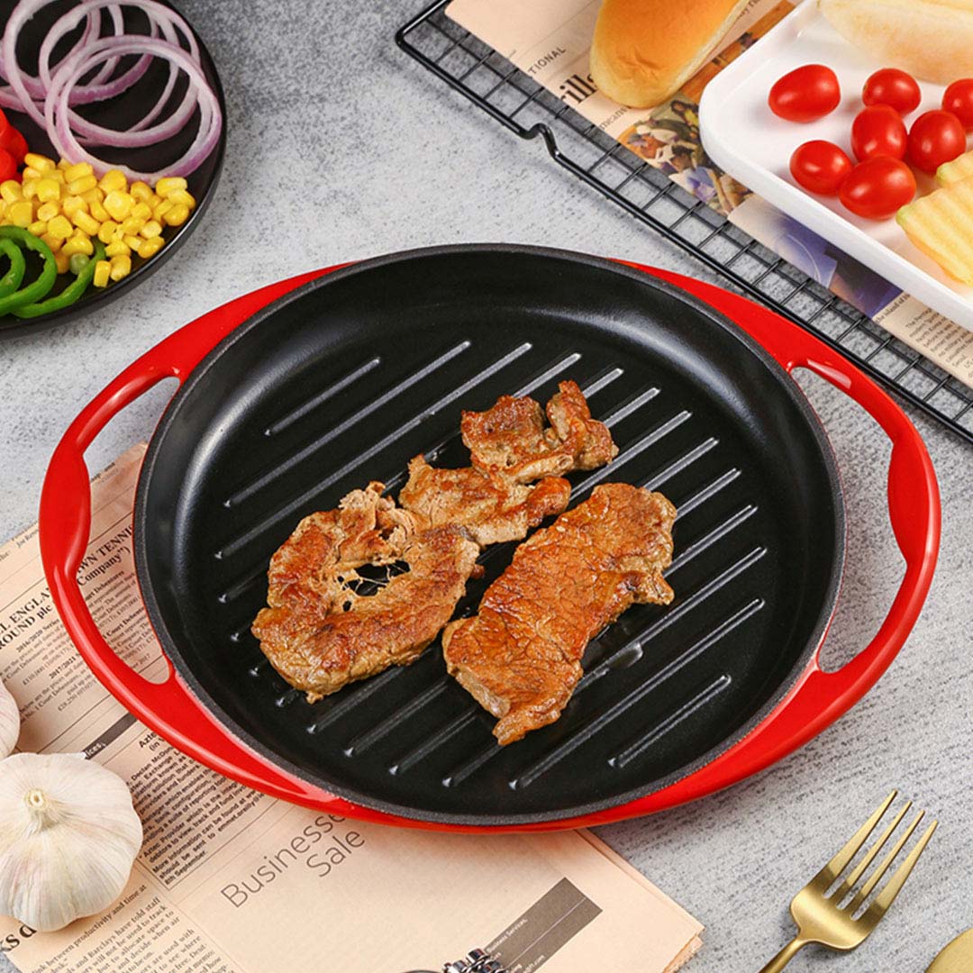 SOGA Enamel Porcelain 26cm Cast Iron Frying Pan Skillet Non-stick Coating Steak Sizzle Platter - Cafe Supply