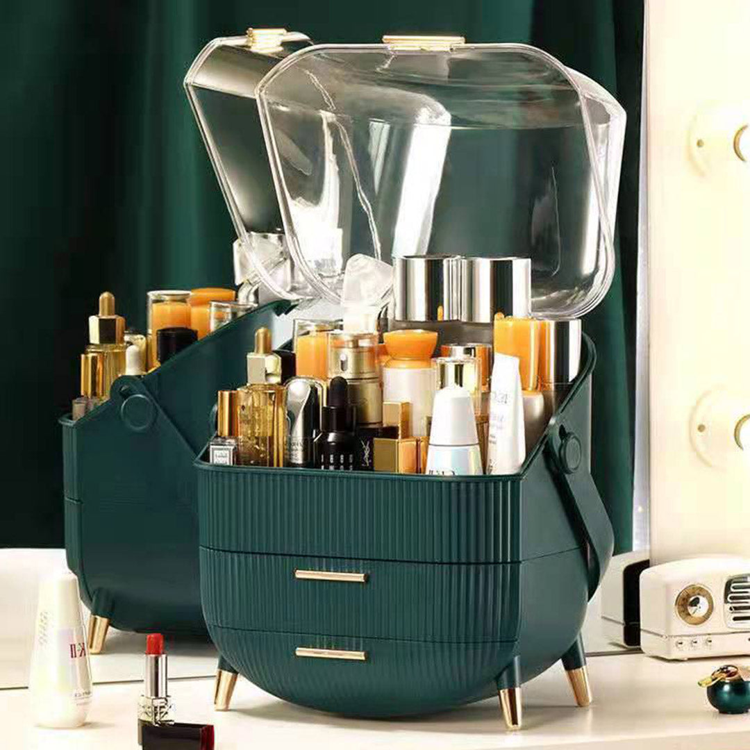 SOGA 2X 29cm Green Countertop Makeup Cosmetic Storage Organiser Skincare Holder Jewelry Storage Box with Handle - Cafe Supply