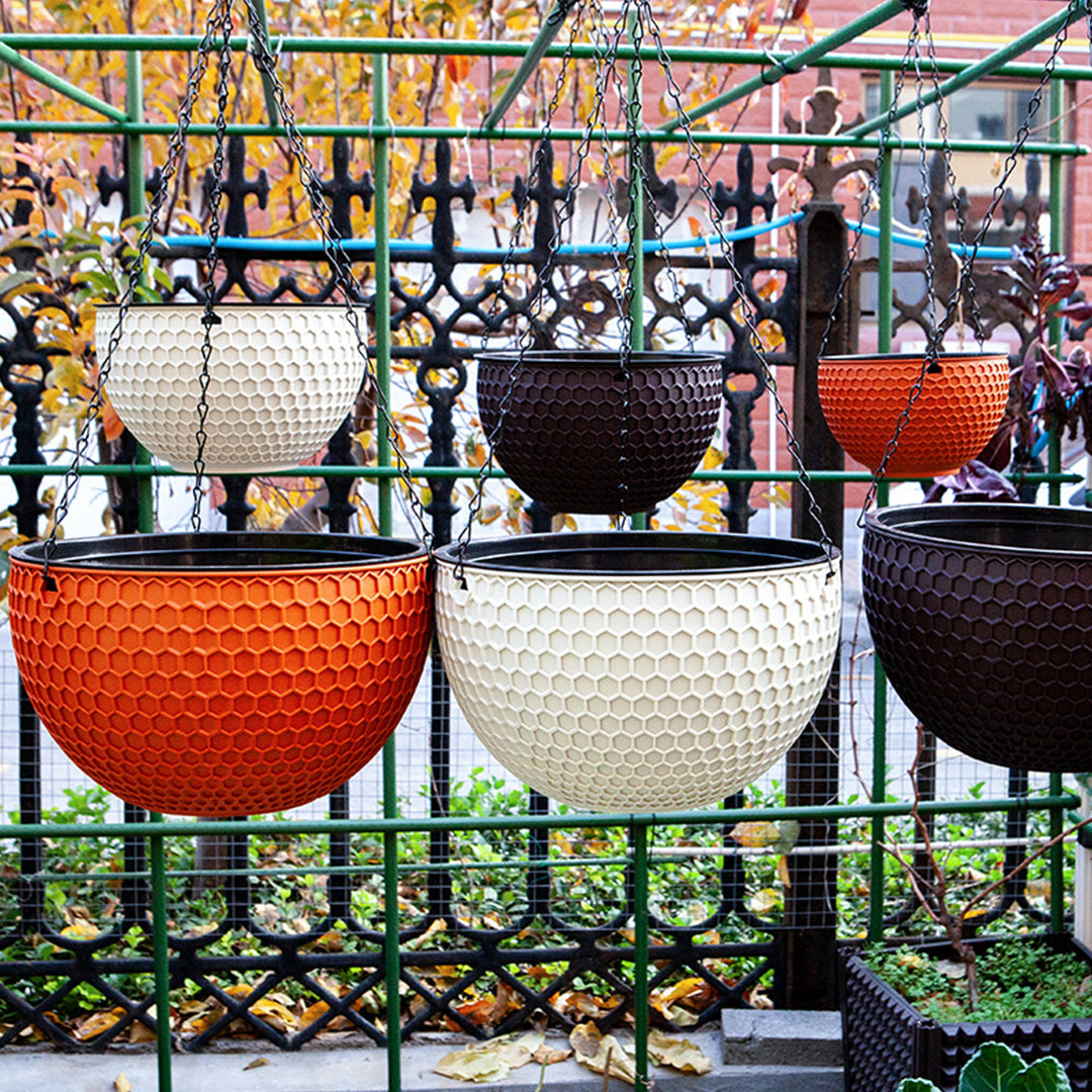 SOGA Coffee Medium Hanging Resin Flower Pot Self Watering Basket Planter Outdoor Garden Decor - Cafe Supply