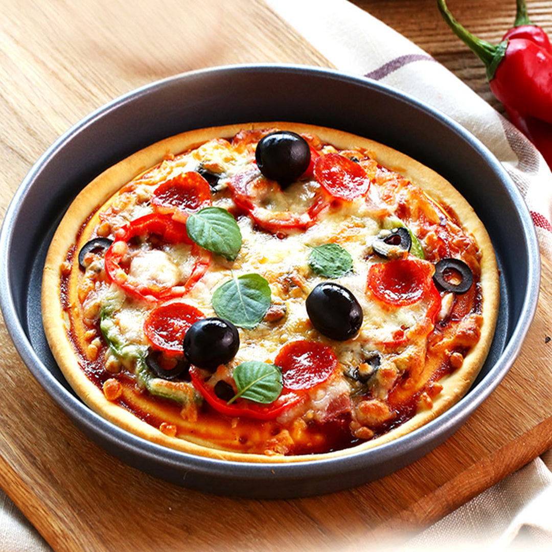 SOGA 2X 8-inch Round Black Steel Non-stick Pizza Tray Oven Baking Plate Pan - Cafe Supply