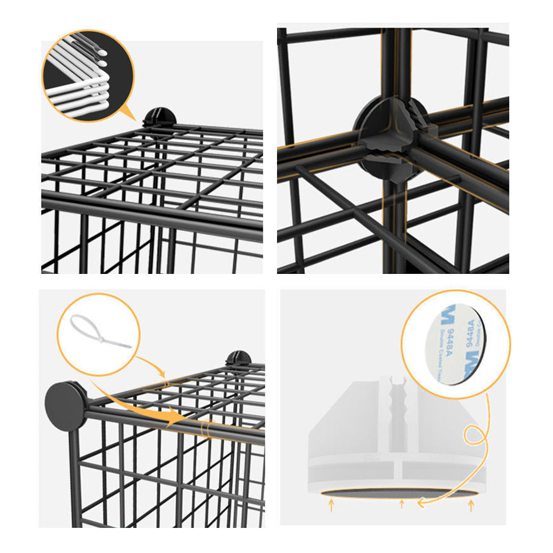 SOGA 2X Black Portable 2 Tier Cube Storage Organiser Foldable DIY Modular Grid Space Saving Shelf - Cafe Supply