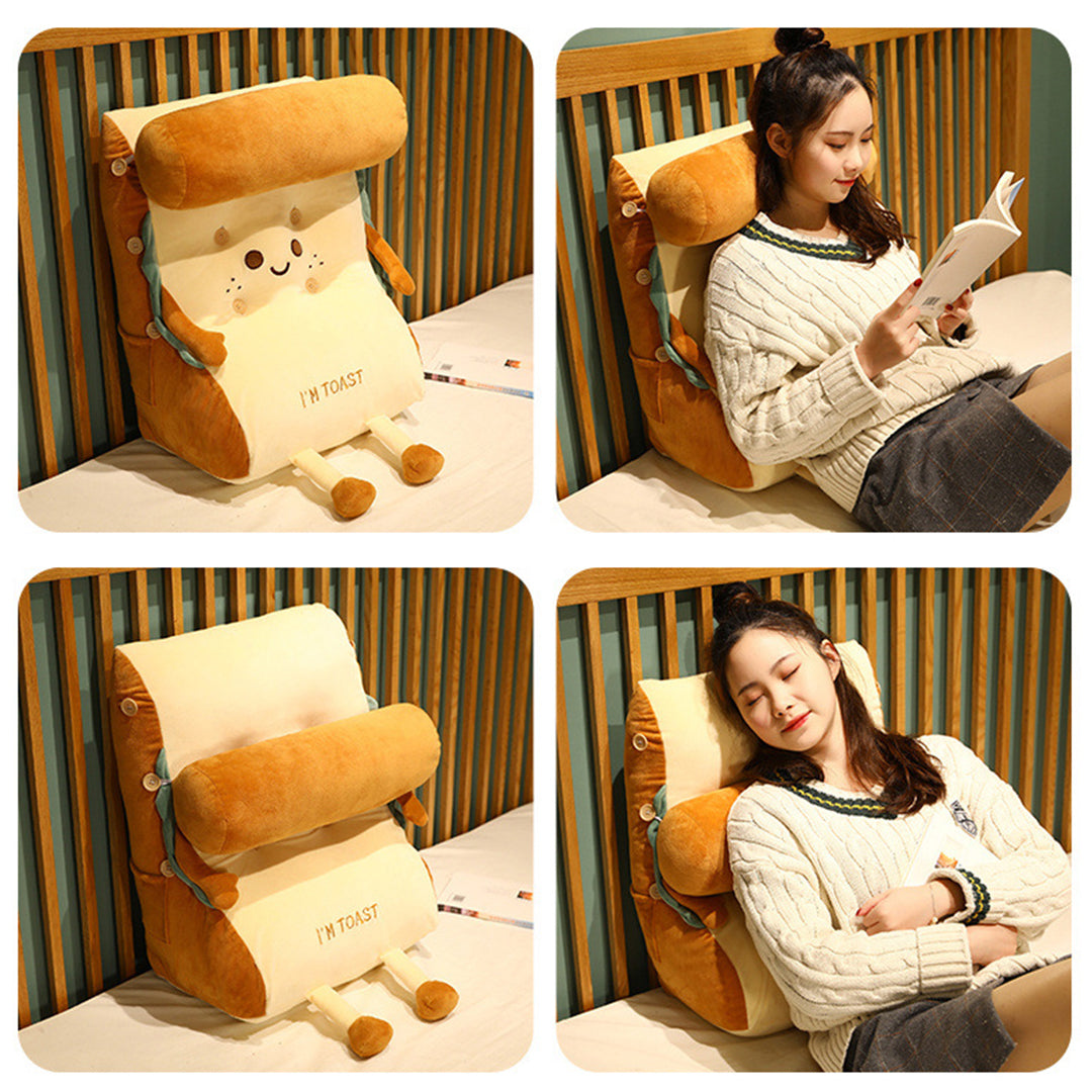 SOGA 2X Smiley Face Toast Bread Wedge Cushion Stuffed Plush Cartoon Back Support Pillow Home Decor - Cafe Supply