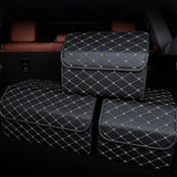 SOGA 4X Leather Car Boot Collapsible Foldable Trunk Cargo Organizer Portable Storage Box Black/Gold Stitch Large - Cafe Supply