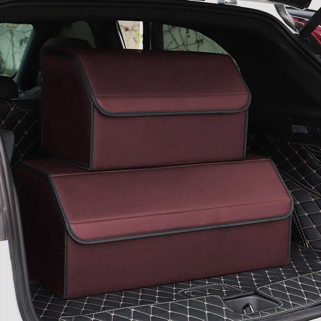 SOGA 2X Leather Car Boot Collapsible Foldable Trunk Cargo Organizer Portable Storage Box Red Medium - Cafe Supply
