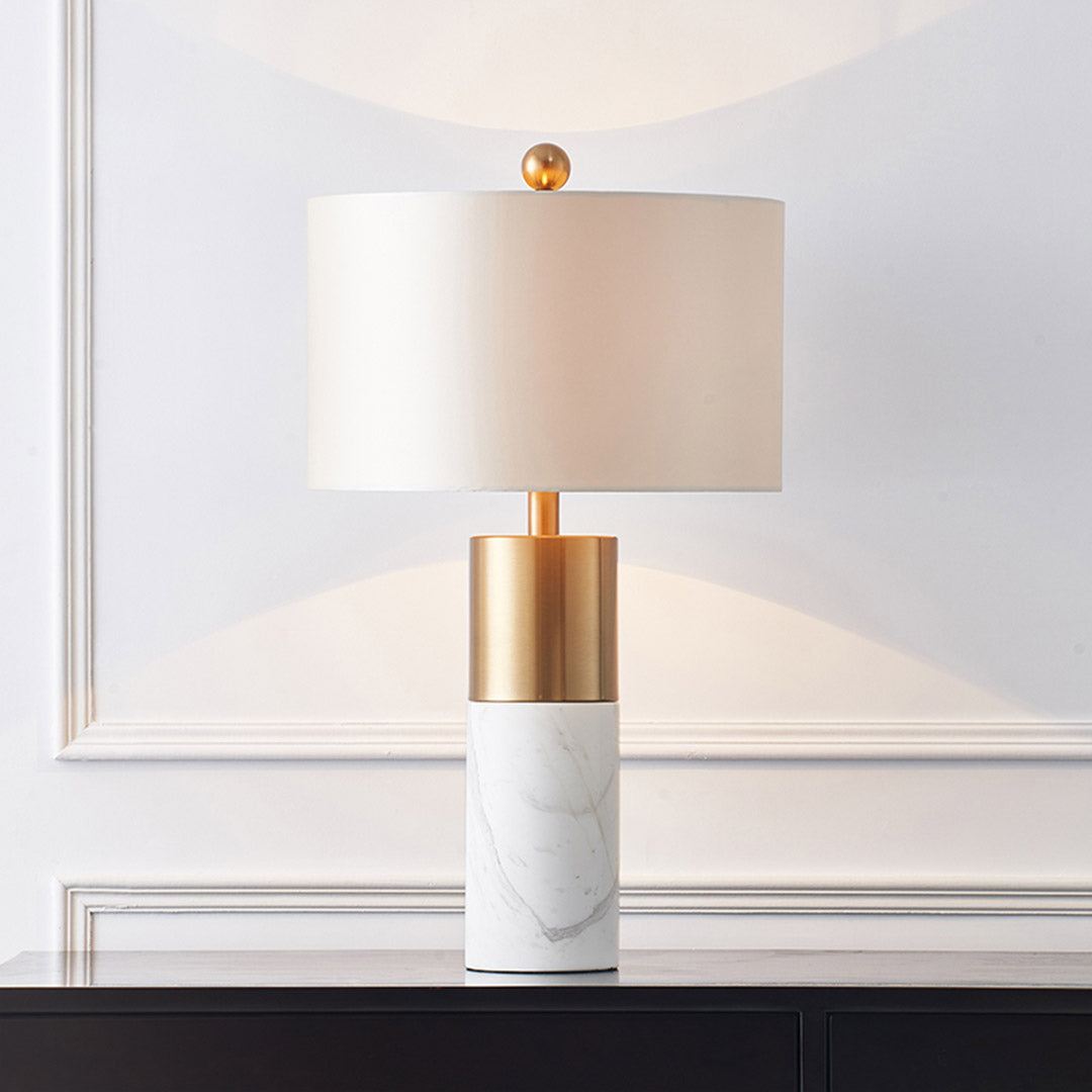 SOGA 60cm White Marble Bedside Modern Desk Table Lamp Living Room Shade with Cylinder Base - Cafe Supply