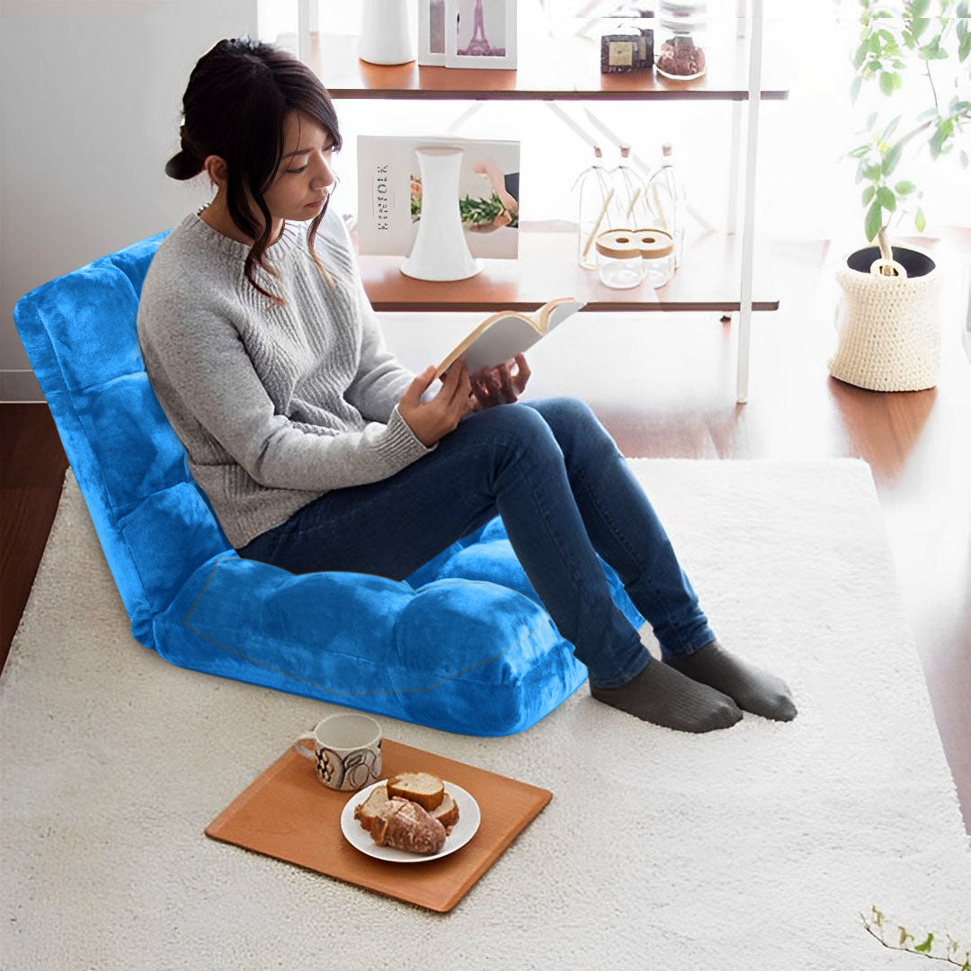 SOGA 2X Floor Recliner Folding Lounge Sofa Futon Couch Folding Chair Cushion Blue - Cafe Supply