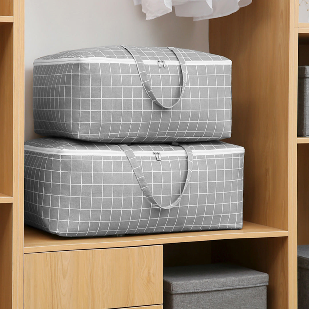 SOGA Grey Plaid Large Storage Luggage Bag Double Zipper Foldable Travel Organiser Essentials - Cafe Supply