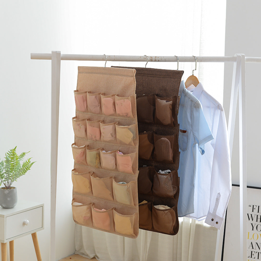 SOGA 2X Coffee Double Sided Hanging Storage Bag Underwear Bra Socks Mesh Pocket Hanger Home Organiser - Cafe Supply