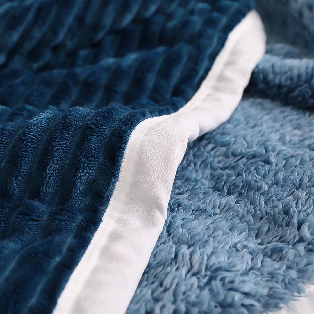 SOGA 2X Throw Blanket Warm Cozy Double Sided Thick Flannel Coverlet Fleece Bed Sofa Comforter Dark Blue - Cafe Supply