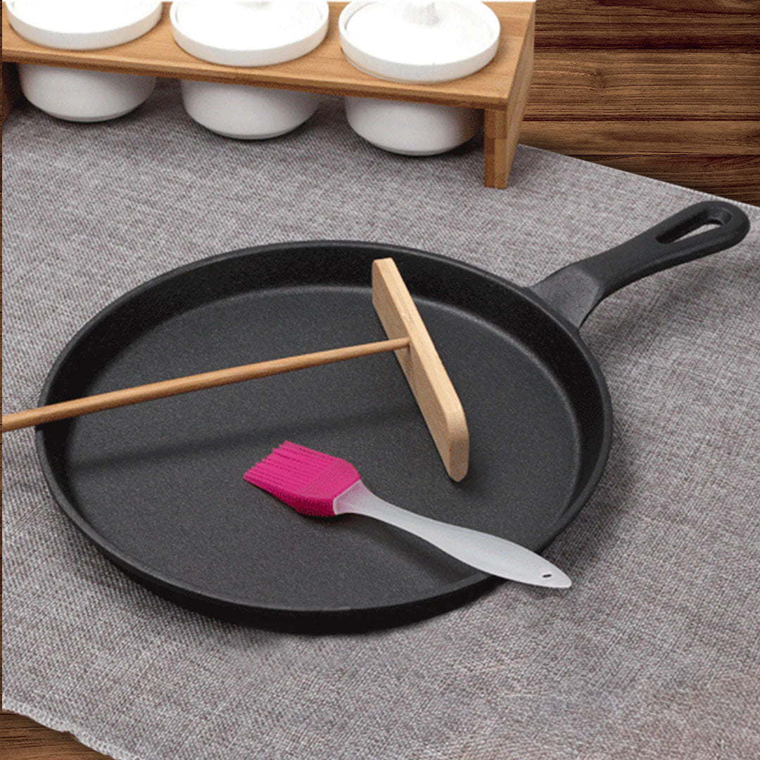 SOGA 2X 26cm Round Cast Iron Frying Pan Skillet Griddle Sizzle Platter - Cafe Supply