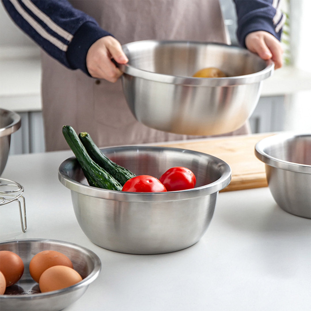 SOGA 3Pcs Deepen Matte Stainless Steel Stackable Baking Washing Mixing Bowls Set Food Storage Basin - Cafe Supply